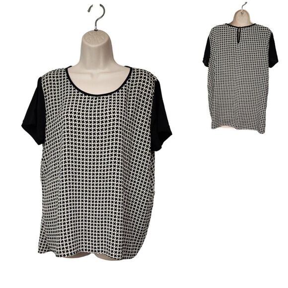 Old Navy Black Cream Houndstooth Short Sleeve Blouse Women's Size XL - Picture 1 of 5